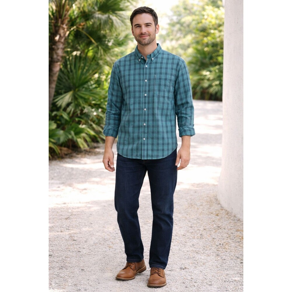BILLY REID New Men's Shirt LARGE Standard Tascumbia Shadow Plaid Blue 102-1921